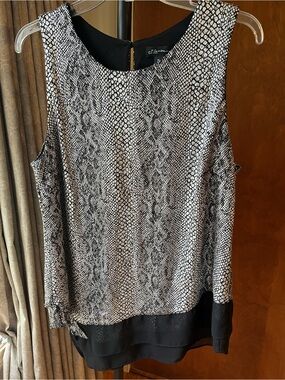 Snake-Print Sleeveless Layered Shell Top - Black & White